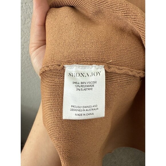 Shona Joy Square Neck Ribbed Knit Sleeveless Midi Dress Camel Neutral Minimalist - Picture 6 of 9